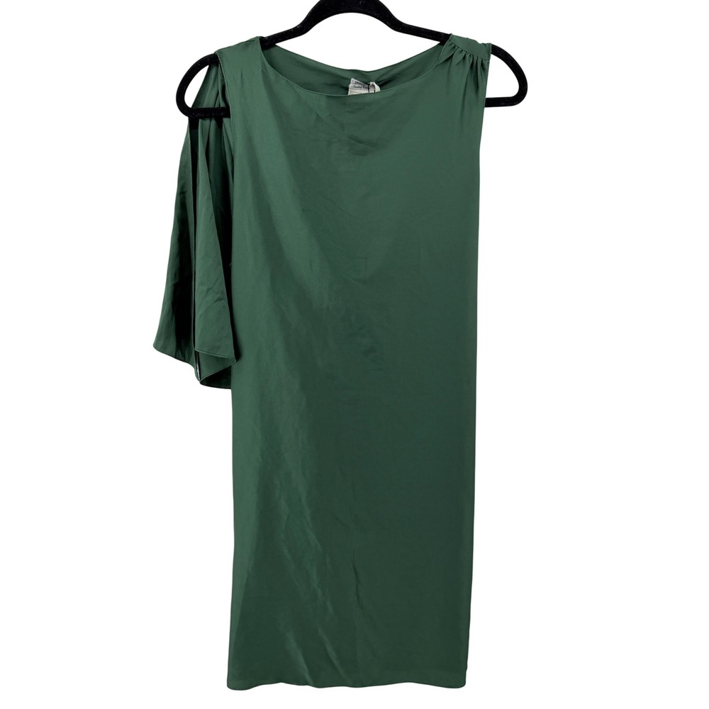 Leon Max Limited Edition Silk Blend Draped Twist Back Dress Deep Green Small